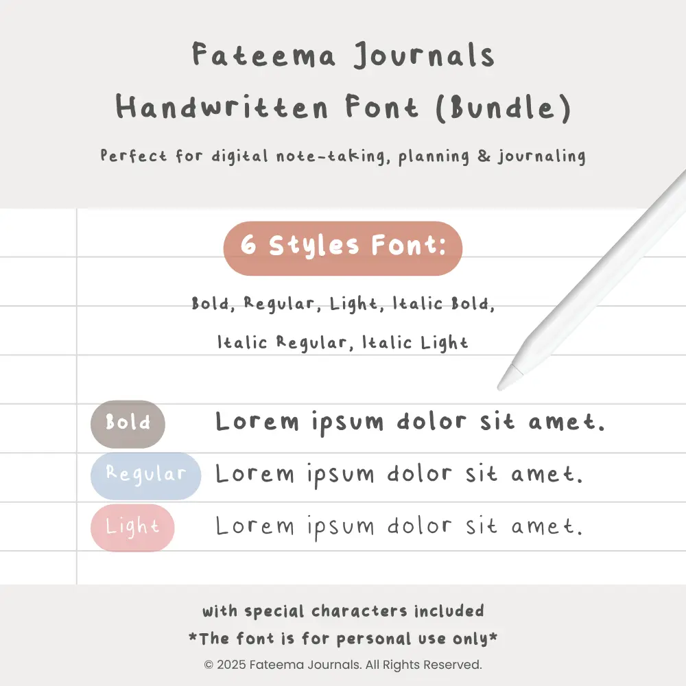 Fateema Journals Cute Handwritten Font - Digital planner preview