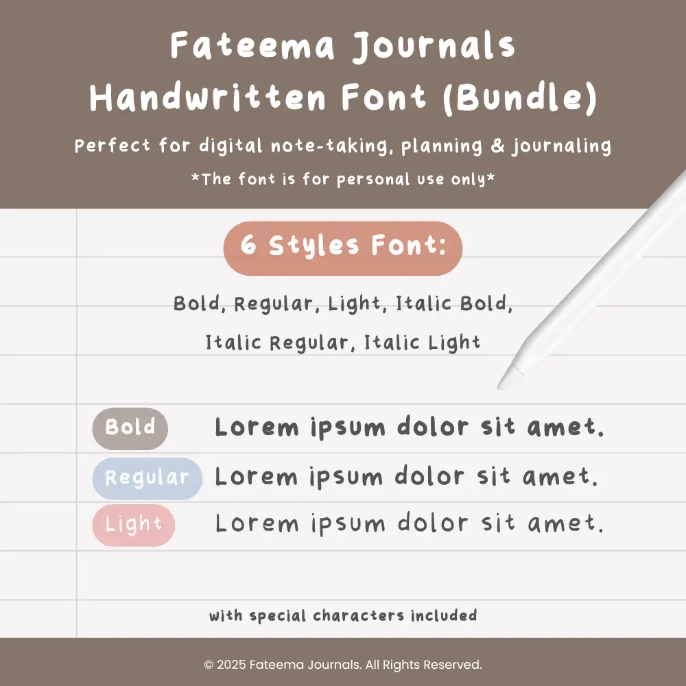 Fateema Journals Handwritten Font - Digital planner preview